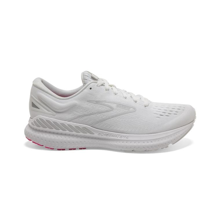 Brooks GLYCERIN GTS 19 Max Cushion Road Running Shoes Womens Sale - White-Pink/Luna Rock (TIW579864)